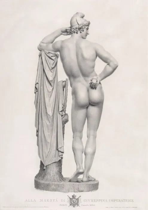 Framed Print : Paris leaning on tree stump, back view. from Oeuvre de Canova: Recueil de Statues Framed Print : Paris leaning on tree stump, back view. from Oeuvre de Canova: Recueil de Statues