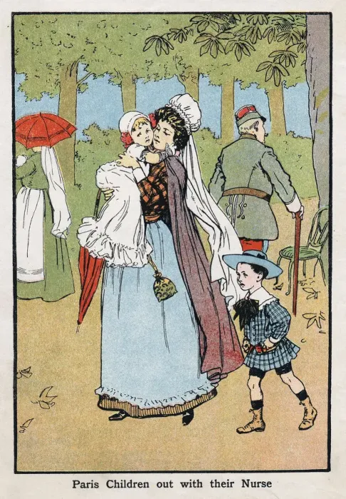 Framed Print : Paris nursemaid giving her charges fresh air in the Champs Elysees, c1890 Framed Print : Paris nursemaid giving her charges fresh air in the Champs Elysees, c1890
