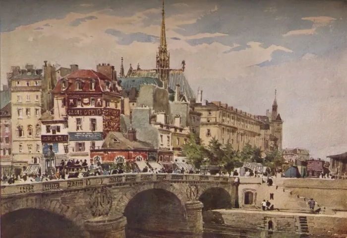 Framed Print : Paris from the Pont St Michel, c1846. Artist: Charles Claude Pyne Framed Print : Paris from the Pont St Michel, c1846. Artist: Charles Claude Pyne