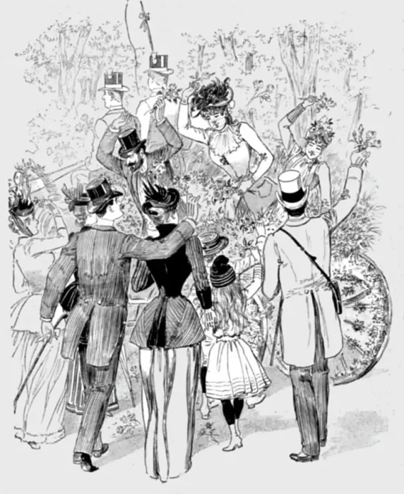 Framed Print : The Paris Season - drawn by Mars; The Battle of Flowers in the Avenue Des Acacias, 1891. Creator: Mars Framed Print : The Paris Season - drawn by Mars; The Battle of Flowers in the Avenue Des Acacias, 1891. Creator: Mars