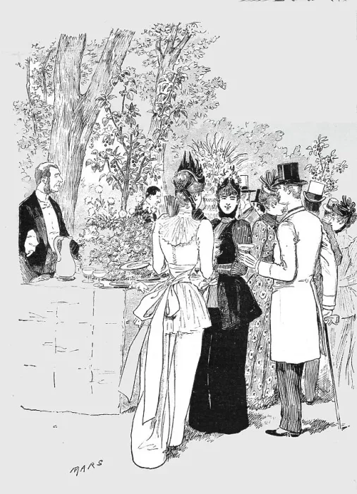 Framed Print : The Paris Season - drawn by Mars; A Garden Party - A Busy Corner, 1891. Creator: Mars Framed Print : The Paris Season - drawn by Mars; A Garden Party - A Busy Corner, 1891. Creator: Mars