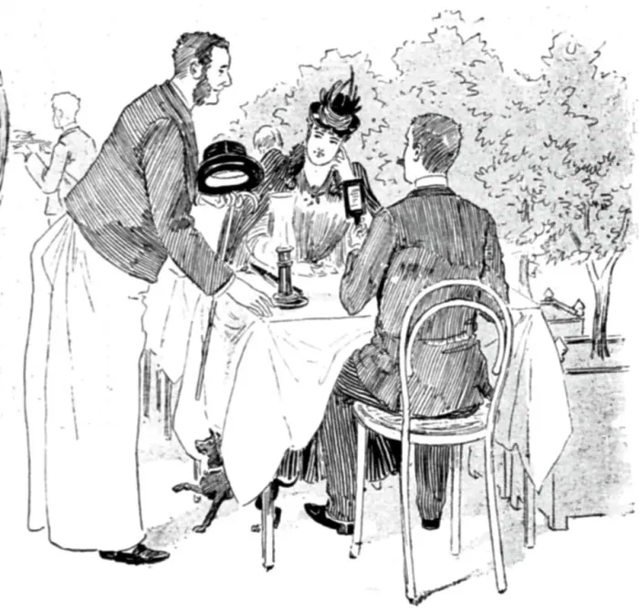Framed Print : The Paris Season - drawn by Mars; Open Air Dinner in the Champs Elysees, 1891. Creator: Mars