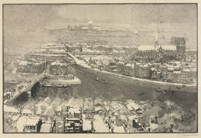 Framed Print : Paris under Snow, 1890. Creator: Auguste Louis Lepere (French, 1849-1918) Framed Print : Paris under Snow, 1890. Creator: Auguste Louis Lepere (French, 1849-1918)
