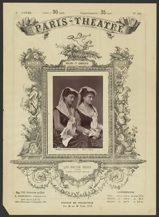 Framed Print : Paris Theatre: Les Soeurs Badia, 1875. Creator: Alphonse J. Liebert Framed Print : Paris Theatre: Les Soeurs Badia, 1875. Creator: Alphonse J. Liebert