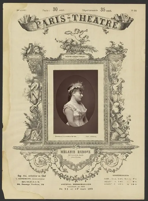 Framed Print : Paris Theatre: Melanie Reboux, 1875. Creator: Alphonse J. Liebert Framed Print : Paris Theatre: Melanie Reboux, 1875. Creator: Alphonse J. Liebert
