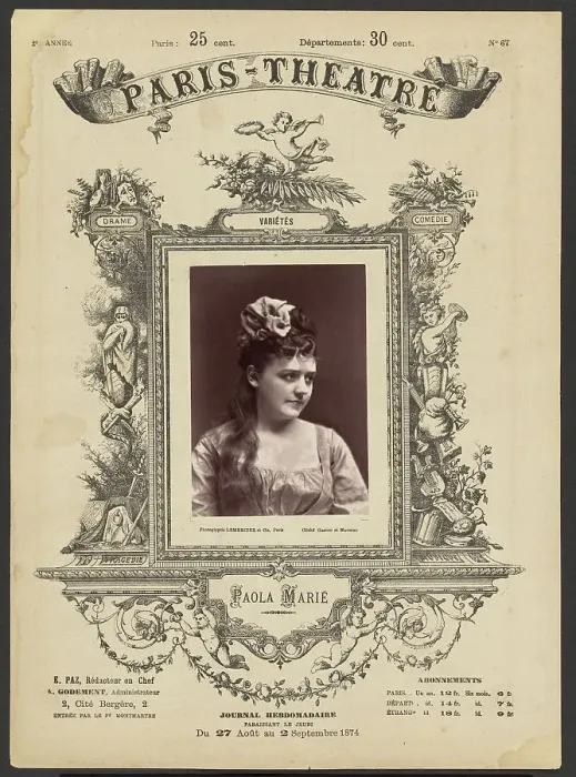 Framed Print : Paris Theatre: Paola Marie, 1874. Creator: Gaston & Mathieu & Cie Framed Print : Paris Theatre: Paola Marie, 1874. Creator: Gaston & Mathieu & Cie
