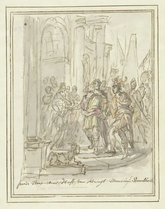 Framed Print : Paris is welcomed at the court of Menelaus, 1677-1755. Creator: Elias van Nijmegen Framed Print : Paris is welcomed at the court of Menelaus, 1677-1755. Creator: Elias van Nijmegen