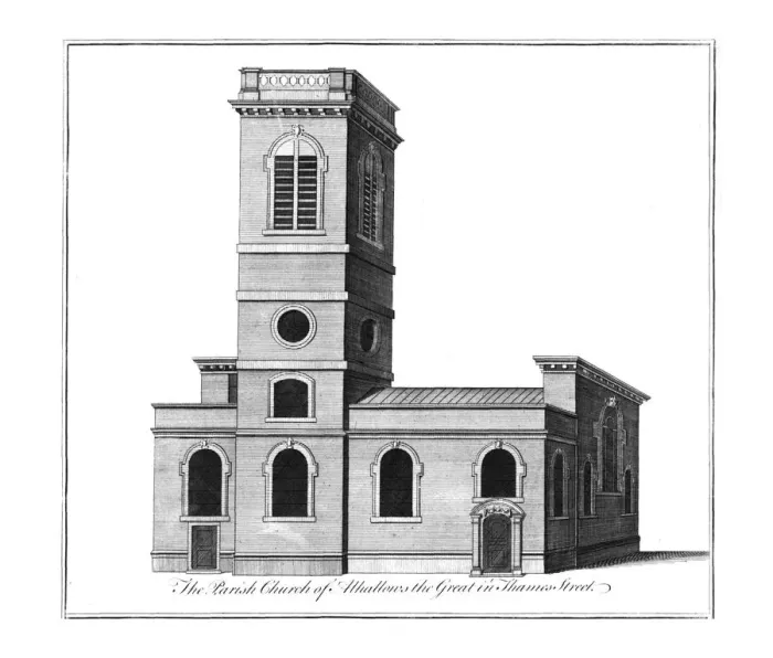 Framed Print : The Parish Church of Alhallows the Great in Thames Street. c1772. Artist: Benjamin Cole Framed Print : The Parish Church of Alhallows the Great in Thames Street. c1772. Artist: Benjamin Cole