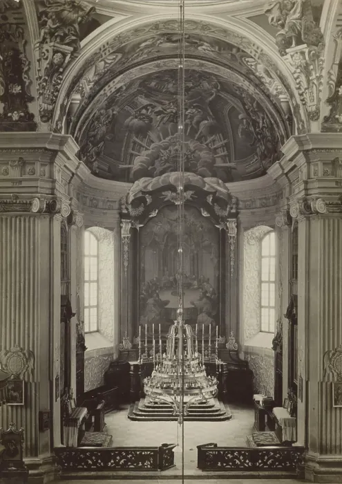 Framed Print : Parish Church of the Corpus Christi - presbytery with main altar retable, Nyasvizh, around 1930. Creator: Boleslaw Tauroginski