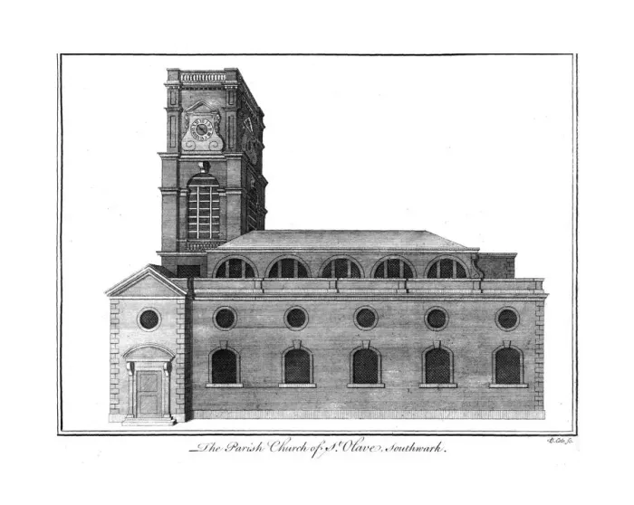 Framed Print : The Parish Church of St. Olave. Southwark. c1756. Artist: Benjamin Cole Framed Print : The Parish Church of St. Olave. Southwark. c1756. Artist: Benjamin Cole
