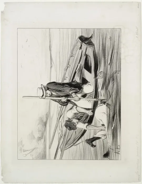 Framed Print : Parisian Boatmen, plate 14: Man Overboard, 1843. Creator: Honore Daumier (French Framed Print : Parisian Boatmen, plate 14: Man Overboard, 1843. Creator: Honore Daumier (French