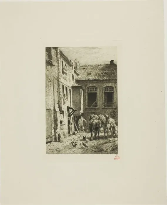 Framed Print : Parisian Courtyard, 1865. Creator: Charles Emile Jacque Framed Print : Parisian Courtyard, 1865. Creator: Charles Emile Jacque