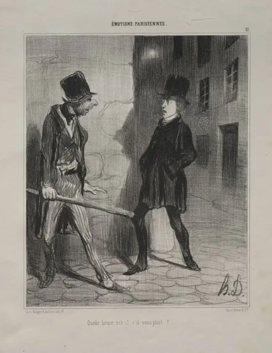 Framed Print : Parisian Emotions, plate 11: What Time is it Please?, 24 November 1839 Framed Print : Parisian Emotions, plate 11: What Time is it Please?, 24 November 1839