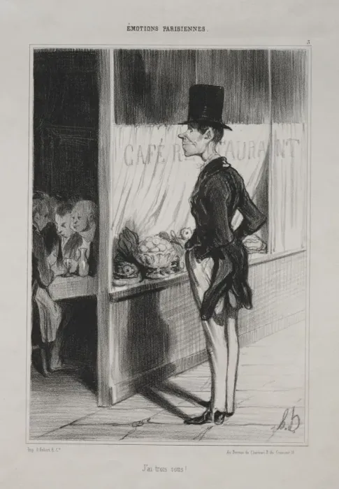 Framed Print : Parisian Emotions, plate 3: I Have Three Sous!, 1839. Creator: Honore Daumier (French Framed Print : Parisian Emotions, plate 3: I Have Three Sous!, 1839. Creator: Honore Daumier (French