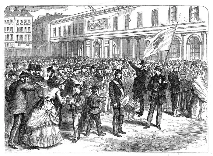 Framed Print : Parisian schoolboys collecting gifts for the relief of the wounded (sketch by balloon post), 1871. Creator: Unknown Framed Print : Parisian schoolboys collecting gifts for the relief of the wounded (sketch by balloon post), 1871. Creator: Unknown