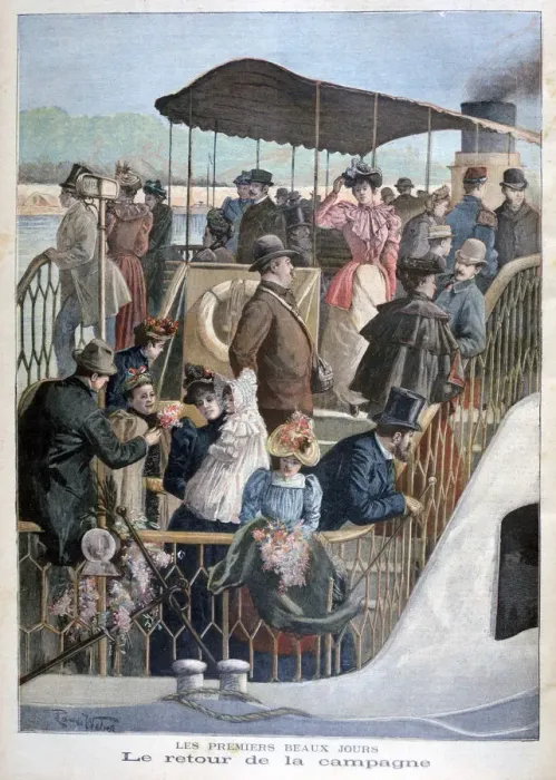 Framed Print : Parisians returning from the countryside by boat, 1894. Artist: Weber Framed Print : Parisians returning from the countryside by boat, 1894. Artist: Weber