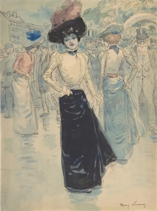 Framed Print : A Parisienne on a Crowded Street, ca. 1880-1907. Creator: Henri Somm Framed Print : A Parisienne on a Crowded Street, ca. 1880-1907. Creator: Henri Somm