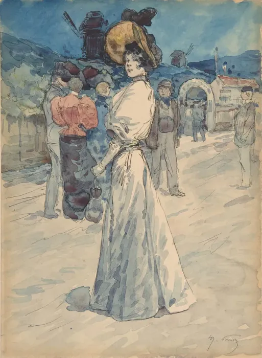 Framed Print : A Parisienne Outside the Moulin de la Galette, ca. 1880-1907. Creator: Henri Somm
