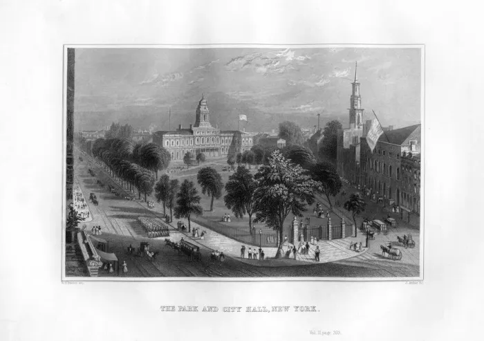 Framed Print : The Park and City Hall, New York, 1855. Artist: J Archer