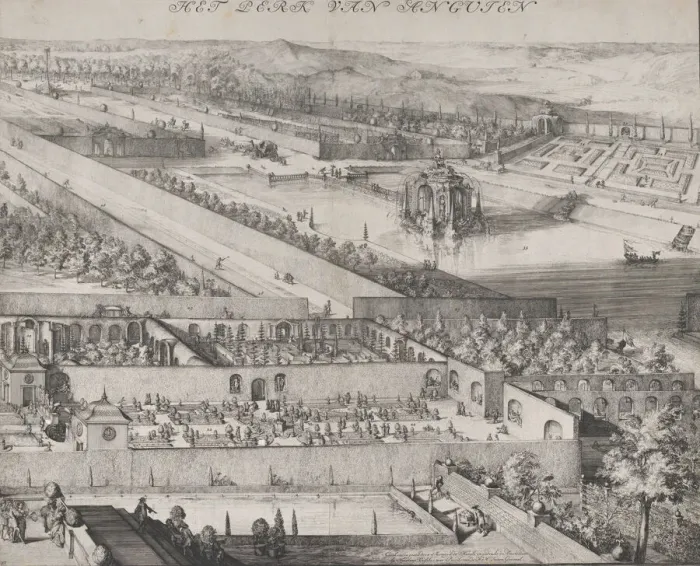 Framed Print : Detail of the Park at Enghien (right half), 1685. Creator: Romeyn de Hooghe Framed Print : Detail of the Park at Enghien (right half), 1685. Creator: Romeyn de Hooghe