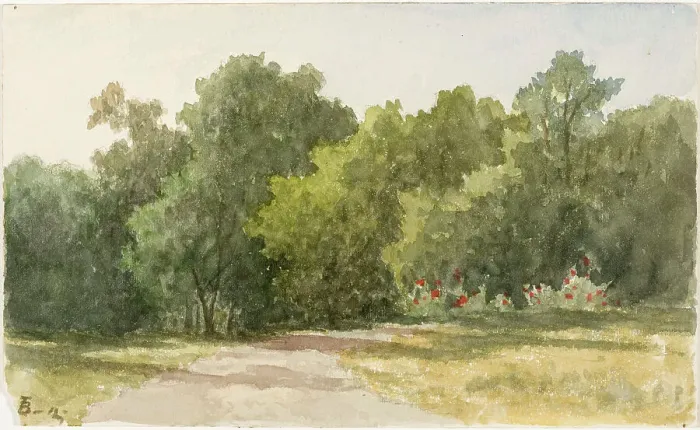 Framed Print : Park landscape with deciduous trees and sandy path, 1826-1892. Creator: Lars Theodor Billing Framed Print : Park landscape with deciduous trees and sandy path, 1826-1892. Creator: Lars Theodor Billing