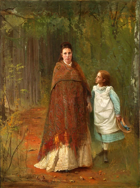 In the Park. Portrait of the Artists Wife and Daughter, 1875. Artist: Kramskoi, Ivan Nikolayevich (1837-1887)