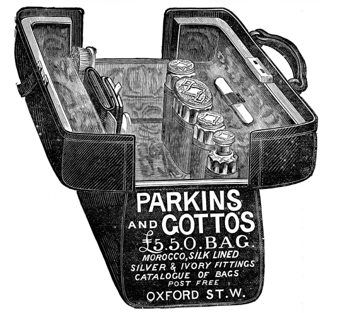Framed Print : Parkins and Gotto's £5.5.0. Bag, 1883. Creator: Unknown. Parkins and Gotto's £5.5.0. Bag, 1883. Creator: Unknown Framed Print : Parkins and Gotto's £5.5.0. Bag, 1883. Creator: Unknown. Parkins and Gotto's £5.5.0. Bag, 1883. Creator: Unknown
