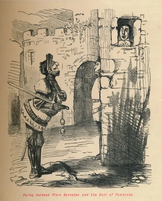 Framed Print : Parley between Piers Gaveston and the Earl of Pembroke. c1860, (c1860). Artist: John Leech Framed Print : Parley between Piers Gaveston and the Earl of Pembroke. c1860, (c1860). Artist: John Leech