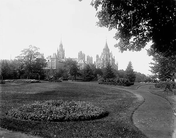 Parliament bldgs. from Major [i.e. Major's] Hill Park, Ottawa, between 1890 and 1901. Creator: Unknown