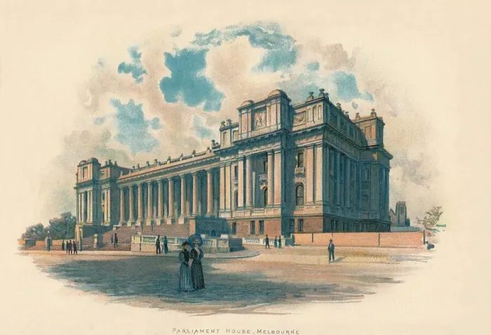 Framed Print : Parliament House, Melbourne, c1890. Artist: Charles Wilkinson Framed Print : Parliament House, Melbourne, c1890. Artist: Charles Wilkinson
