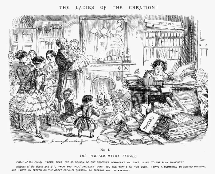 Framed Print : The Parliamentary Female, 1850. Artist: John Leech Framed Print : The Parliamentary Female, 1850. Artist: John Leech
