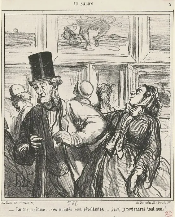 Framed Print : Parlons, Madame...ces nudités sont révoltantes... 19th century. Creator: Honore Daumier Framed Print : Parlons, Madame...ces nudités sont révoltantes... 19th century. Creator: Honore Daumier