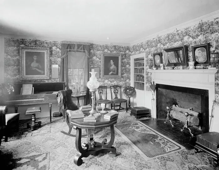 Framed Print : The Parlor, Thomas Bailey Aldrich Memorial, Portsmouth, N.H. between 1900 and 1920. Creator: Unknown Framed Print : The Parlor, Thomas Bailey Aldrich Memorial, Portsmouth, N.H. between 1900 and 1920. Creator: Unknown
