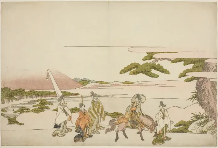 Framed Print : Parody of Ariwara no Narihiras eastern journey, c. 1803. Creator: Hokusai Framed Print : Parody of Ariwara no Narihiras eastern journey, c. 1803. Creator: Hokusai