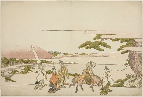 Parody of Ariwara no Narihiras eastern journey, c. 1803. Creator: Hokusai
