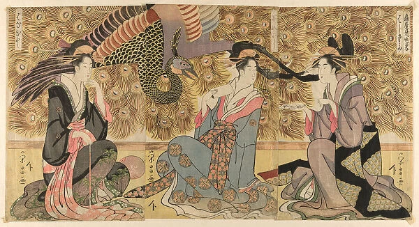 A parody of courtesans on display at the Ogiya (Ogiya mise yatsushi), c. 1795