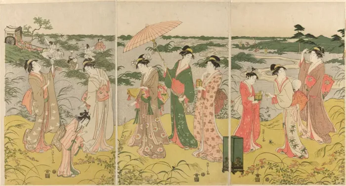 Framed Print : Parody of courtly insect hunt, c. 1791 / 92. Creator: Hosoda Eishi Framed Print : Parody of courtly insect hunt, c. 1791 / 92. Creator: Hosoda Eishi