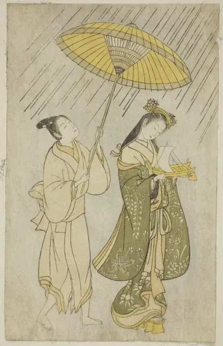 Framed Print : Parody of Komachi praying for rain, 1765. Creator: Ishikawa Toyonobu Framed Print : Parody of Komachi praying for rain, 1765. Creator: Ishikawa Toyonobu