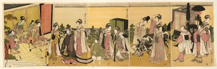 Framed Print : Parody of Prince Genji and his procession, c. 1790 / 1800. Creator: Rekisentei Eiri Framed Print : Parody of Prince Genji and his procession, c. 1790 / 1800. Creator: Rekisentei Eiri