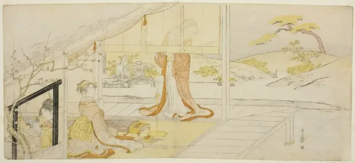 Framed Print : Parody of a scene from The Pillow Book, Japan, c. 1793 / 97 Framed Print : Parody of a scene from The Pillow Book, Japan, c. 1793 / 97