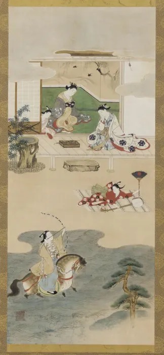Framed Print : Parody of the tale of Nasu no Yoichi, Edo period, 1615-1868. Creator: Kawamata Tsuneyuki Framed Print : Parody of the tale of Nasu no Yoichi, Edo period, 1615-1868. Creator: Kawamata Tsuneyuki