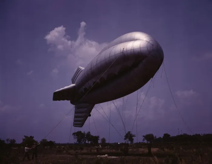 Framed Print : Parris Island, S. C. barrage balloon, 1942. Creator: Alfred T Palmer Framed Print : Parris Island, S. C. barrage balloon, 1942. Creator: Alfred T Palmer