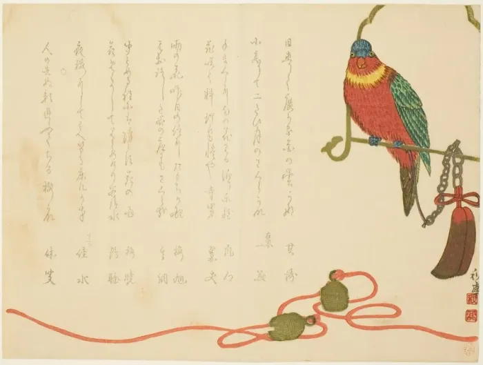 Framed Print : Parrot and Bells, 19th century. Creator: Tanaka Shutei Framed Print : Parrot and Bells, 19th century. Creator: Tanaka Shutei