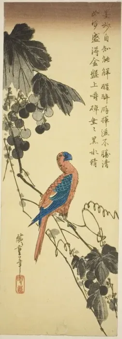 Framed Print : Parrot on a Grapevine, mid-1830s. Creator: Ando Hiroshige Framed Print : Parrot on a Grapevine, mid-1830s. Creator: Ando Hiroshige