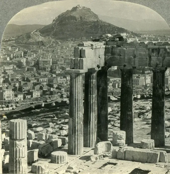 Framed Print : The Parthenon on the Acropolis - View N. E. over Athenai (Athens) to Mount Lycabettus