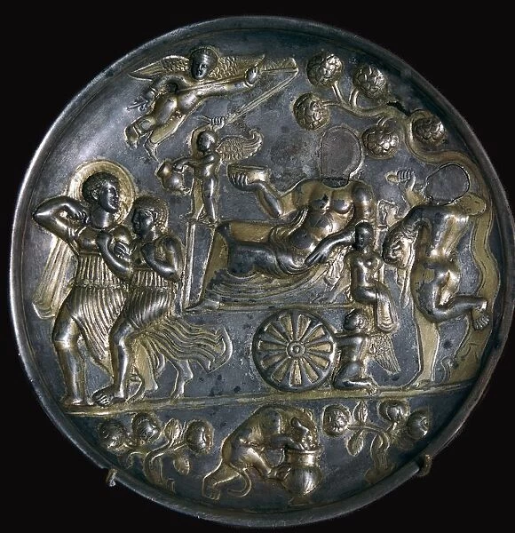 Parthian silver dish showing Dionysus with Ariadne