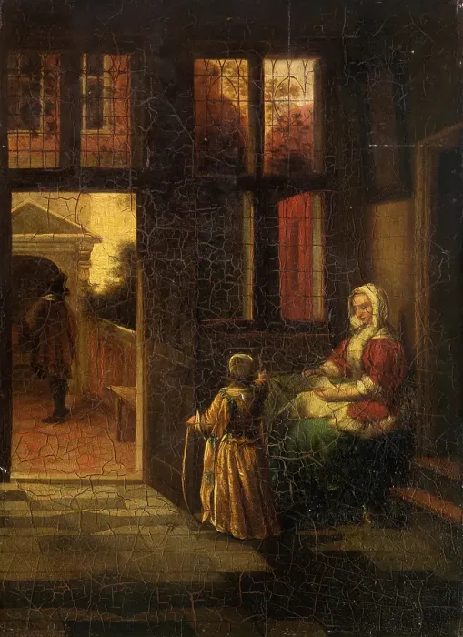 Framed Print : Partial copy after Pieter de Hooch Interior Scene with a Woman Reading and a... 1700s or 1800s. Creator: Unknown Framed Print : Partial copy after Pieter de Hooch Interior Scene with a Woman Reading and a... 1700s or 1800s. Creator: Unknown