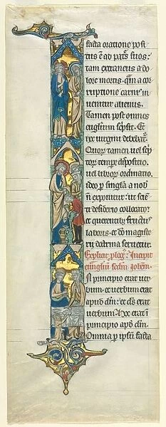 Partial Leaf from a Latin Bible: Initial I[n principio] with the Marriage at Cana, c