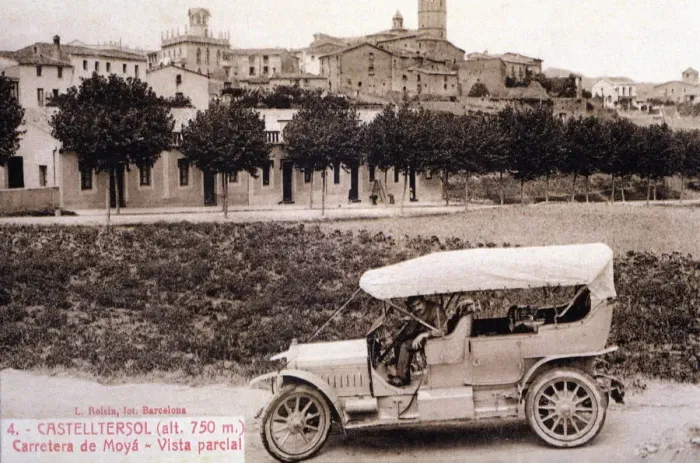 Framed Print : Partial view of Castelltercol (Barcelona), with a car on the road to Moià Framed Print : Partial view of Castelltercol (Barcelona), with a car on the road to Moià
