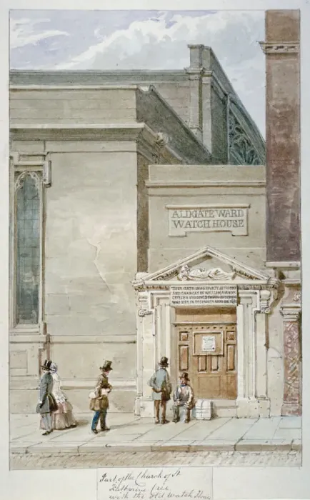 Framed Print : Partial view of St Katherine Cree and the Aldgate watch house, City of London, 1830 Framed Print : Partial view of St Katherine Cree and the Aldgate watch house, City of London, 1830